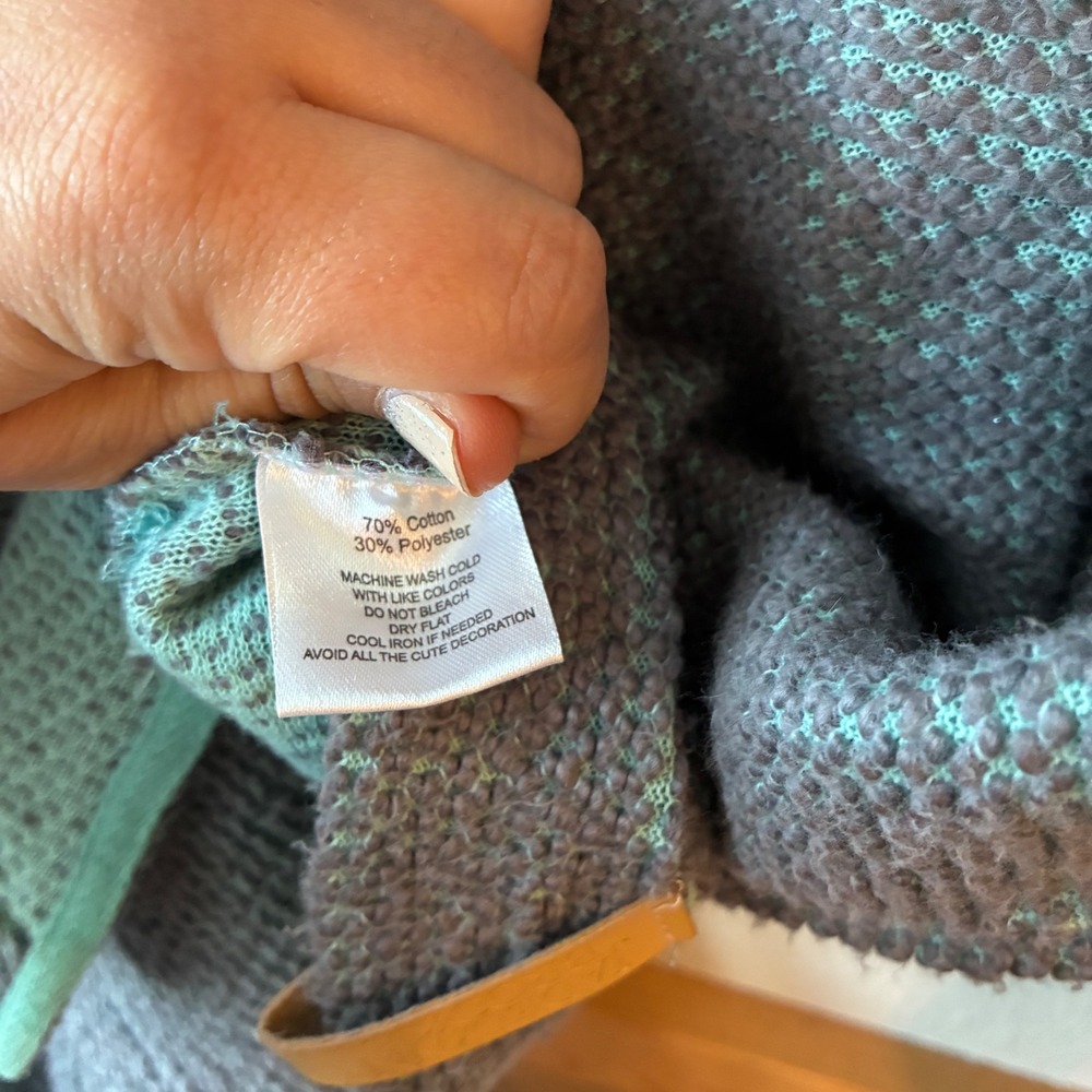 Jadelynn Brooke Cowl Neck Sweater Womens Small Grey Turqoise Lagenlook Granola - Picture 3 of 8